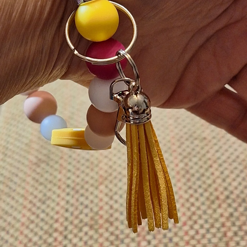 Handcrafted Homemade Artisan Silicone Bead Charm Keychain Bracelet Wristlet